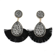 ( blackKCgold )occidental style occidental style ethnic style retro sector diamond tassel earrings