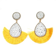 ( yellowKCgold )occidental style occidental style ethnic style retro sector diamond tassel earrings