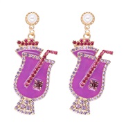 (purple)occidental style atmospheric fashion summer day fruits earrings Alloy diamond enamel ear stud woman