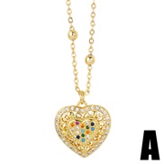 (A) Zirconium personality love pendant embed colorful diamond heart-shaped necklace clavicle chainnkb