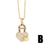 (B) Zirconium personality love pendant embed colorful diamond heart-shaped necklace clavicle chainnkb
