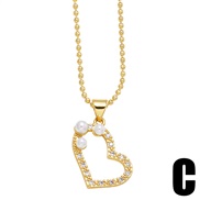 (C)occidental style wind spring summer diamond Pearl love pendant necklace woman brief all-Purpose clavicle chainnk