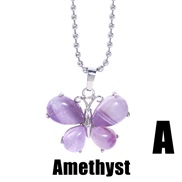 (A)  crystal butterfly pendant woman  creative personality gem necklace womannk