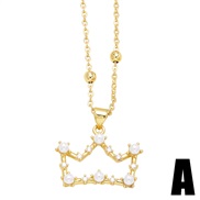 (A)occidental style Pearl necklace bow clavicle chain woman personality samll crown pendantnk