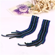 ( blue)occidental style diamond tassel ear stud woman Korean style fashion temperament Rhinestone earringsE