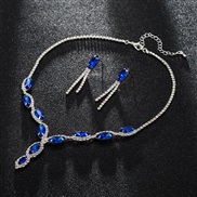 (silvery + sapphire blue )drop crystal diamond necklace earrings set  wedding bride Clothing