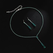 (silvery green )Japan and Korea fashion chain chain color Rhinestone necklace chain clavicle chain earrings necklace se