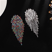 ( Silver+ Color diamond )occidental style wind Rhinestone tassel woman  fashion new color big earringsE