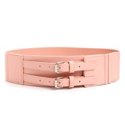 ( Pink) belt PU summer Dress fashion trend all-Purpose lady