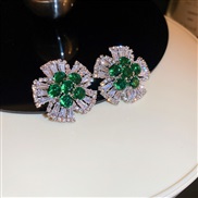 ( Silver needle  green)silver diamond zircon flowers earrings occidental style personality ear stud samllins wind Earri