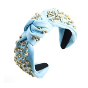 ( light blue ) Headband occidental style Cloth Headband fully-jewelled temperament width