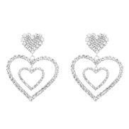 ( Silver)occidental style exaggerating heart-shaped earrings Alloy diamond earring woman super claw chain Earringearrin