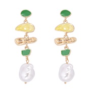 ( yellow)occidental style fashion Alloy geometry Irregular Pearl ear stud earrings enamel earring personality woman