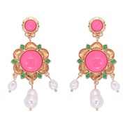 (56792)occidental style fashion fashion Alloy retro color flowers Pearl palace earrings exaggerating Earring woman earr