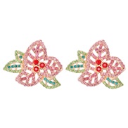 (5679 )occidental style fashion fashion retro color three leaf flower flowers Modeling diamond earrings exaggerating Ea