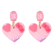 (56817)occidental style woman color heart-shaped Peach heart earring Acrylic long style love ear stud earrings