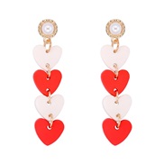 (56814)occidental style  white Peach heart love earring Acrylic tassel long style love heart-shaped ear stud earrings