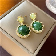 ( Silver needle  green)retro resin zircon Round silver earrings fashion elegant temperament geometry high samll Earring