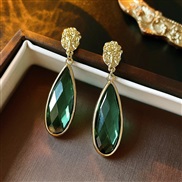 ( Silver needle  green water drop)retro glass drop silver earrings Korea fashion samll temperament brief Earring woman