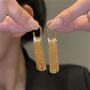 ( Gold)gold long style tassel temperament big earrings samll high all-Purpose Earring woman