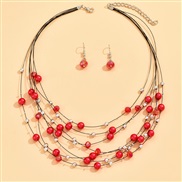 fashion concise all-Purpose Pearl crystal multilayer necklace woman set