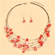 fashion concise crystal Shells mixing multilayer temperament woman necklace  earrings( set)