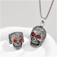 fashion retro skull man ring necklace set