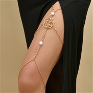 ( Gold)occidental style brief hollow flowers elasticity lace chain woman ins multilayer Pearl chain