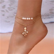 ( Gold)occidental style trend personality multilayer snake Anklet woman ins creative Pearl foot fitting