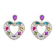 ( Color)colorful diamond earrings occidental style Earring woman Alloy diamond fully-jewelled heart-shaped earringearri