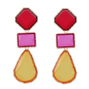 (red yellow )occidental style earrings color Earring woman Alloy square drop resin earring Bohemia