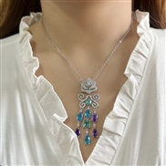 ( necklace  Color)silver zircon rose butterfly tassel earrings personality creative ear stud fashion temperament Earrin
