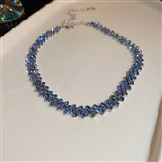 ( necklace  blue)Korea wind diamond rhombus necklace personality fashion chain samll all-Purpose