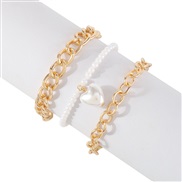 ( Gold)occidental style brief elegant wind bracelet set woman  temperament fashion imitate Pearl chain beads