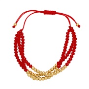 ( red)occidental style crystal bronze weave bracelet woman  handmade beads three layer braceletbra