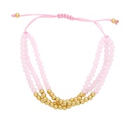 ( Pink)occidental style crystal bronze weave bracelet woman  handmade beads three layer braceletbra