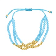 ( blue)occidental style crystal bronze weave bracelet woman  handmade beads three layer braceletbra