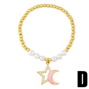 (D  Pink)occidental styleins temperament brief star Moon bracelet woman samll Pearl beads elasticitybrb