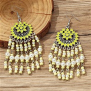 (EZ4718huangse)E occidental style Bohemia beads earring woman long style exaggerating beads flowers Earring earring