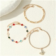 (FZ 356jinse)Fjinse  occidental style color Rhinestone Anklet set woman fully-jewelled butterfly pendant three