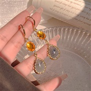 (EH2516 Gold~)Korean style retro earrings high long style unique imitate crystal samll geometry temperament earring
