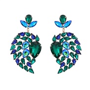 ( green)fashion colorful diamond earrings occidental style Earring woman Alloy diamond geometry flowers fully-jewelled