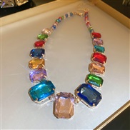 ( necklace  Colorlength  )occidental style color diamond crystal square gem necklace fashion temperament exaggerating c