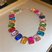 ( necklace  Color)occidental style color diamond crystal square gem necklace fashion temperament exaggerating clavicle 