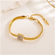 ( white)occidental style titanium steel color square diamond bracelet woman snake chain temperament personality all-Pur