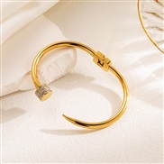 ( Gold)occidental style fashion opening titanium steel bangle woman color gilded diamond bracelet