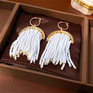 ( white Tassels)exaggerating Bohemia beads tassel buckle earrings style two temperament fashion high Earring woman