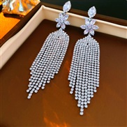 ( Silver needle  Silver Flower Tassels) diamond zircon flowers tassel silver earrings fashion elegant long style temper