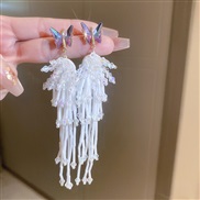 ( Silver needle  white)silver diamond crystal beads long style tassel butterfly earrings fashion temperament samll ear 