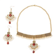 ( red)occidental style fashion retro temperament Alloy diamond gold hollow diamond Pearl tassel Metal earrings necklace